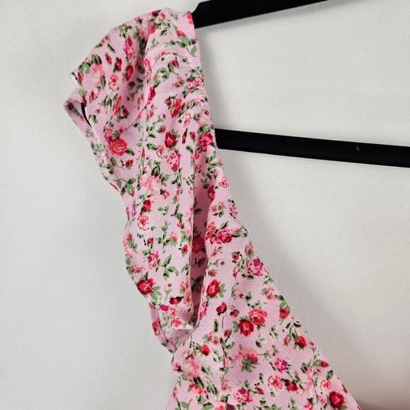NWT AFRM Sienna Pastel Pink Floral Ruffle Cap Sleeve Adjustable Strap Crop Top L - Picture 6 of 12